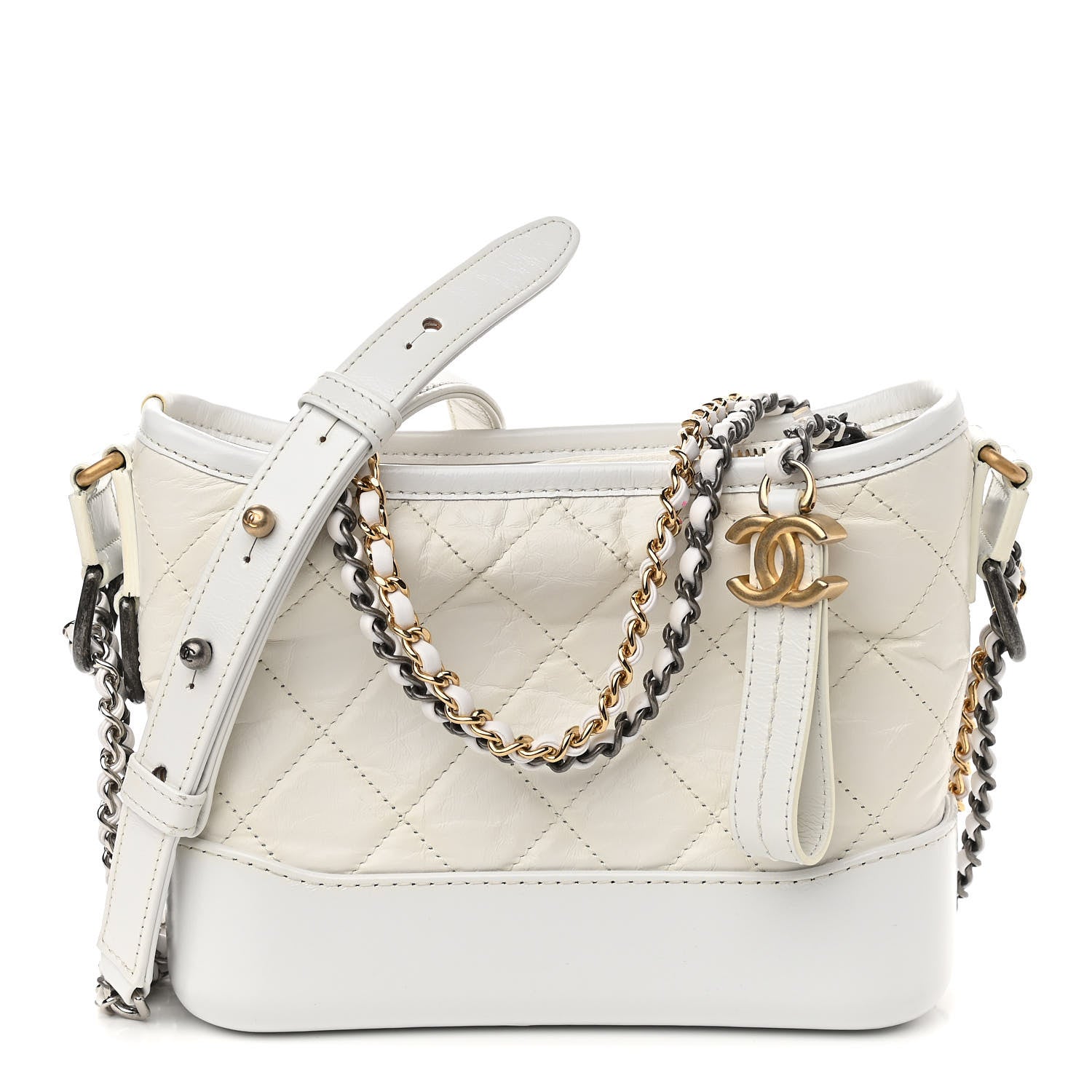 Chanel Aged Calfskin Quilted Small Gabrielle Hobo White 1 of 13