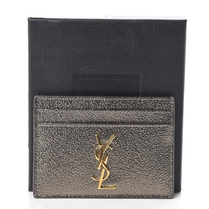 Saint Laurent Metallic Grained Calfskin Monogram Credit Card Case Gris 7 of 7