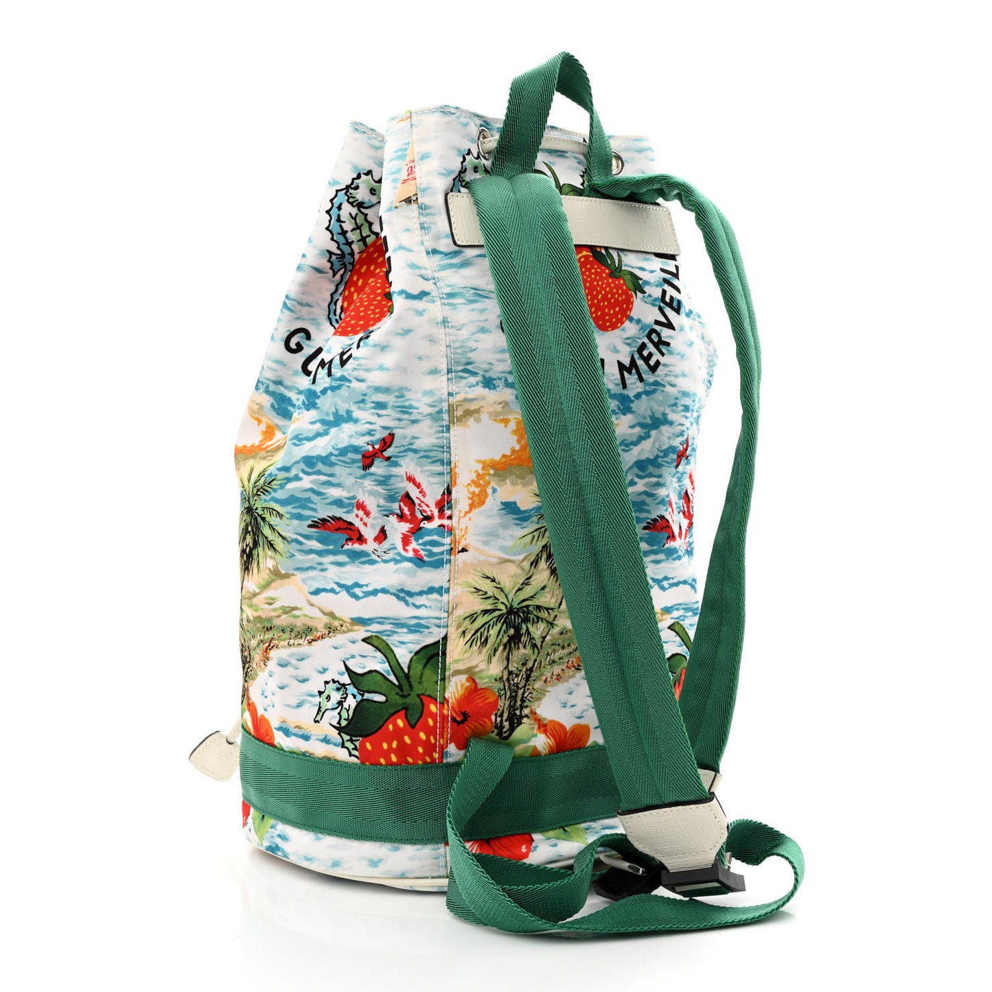 Nylon Merveilleux Strawberry Print Childrens Backpack Light Blue Red Dusty White