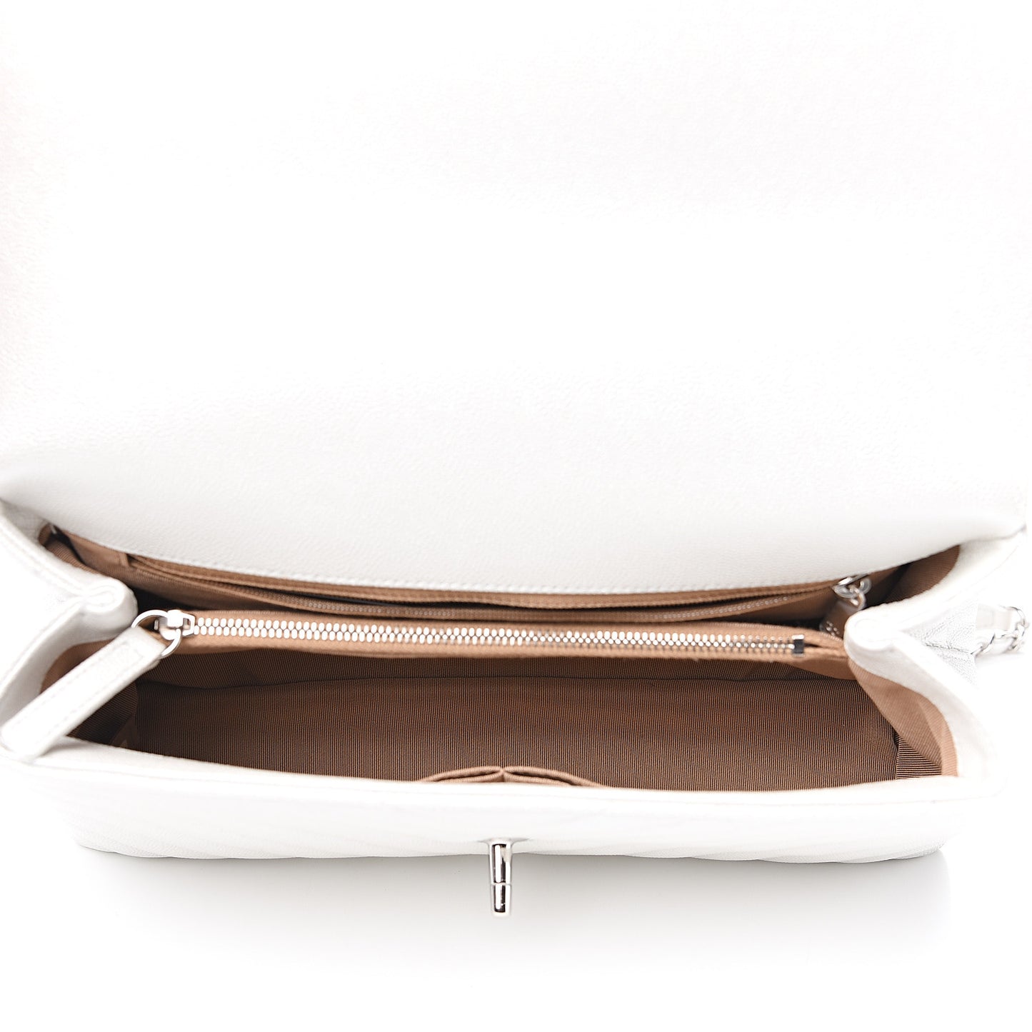 Iridescent Caviar Chevron Quilted Small Coco Handle Flap White