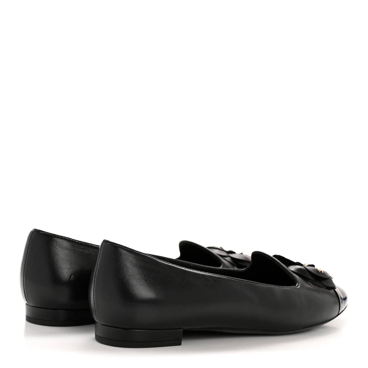 Chanel Lambskin Patent Calfskin Camellia Cap Toe Loafers 38 Black 5 of 10