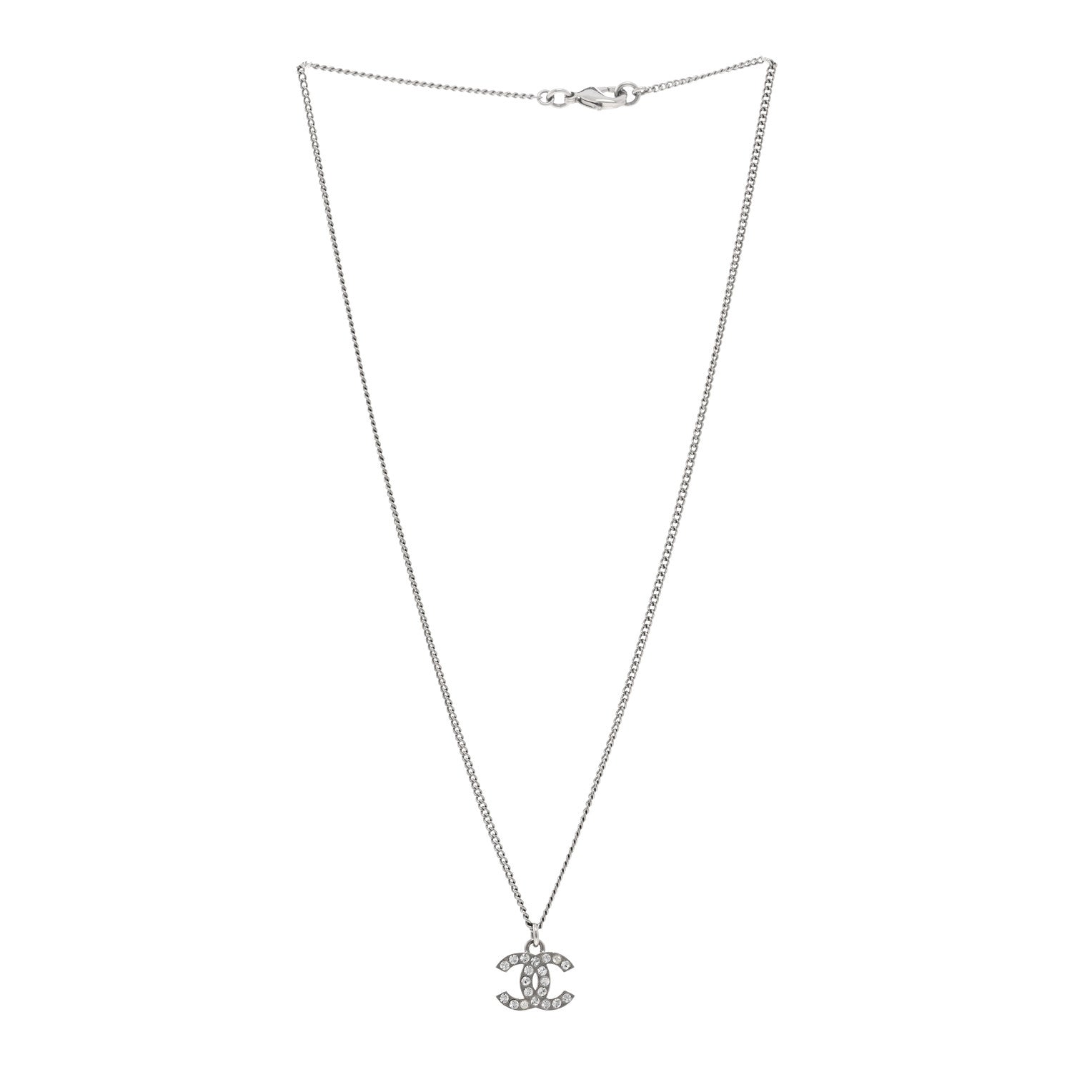 Chanel Crystal Timeless CC Necklace Silver 3 of 5