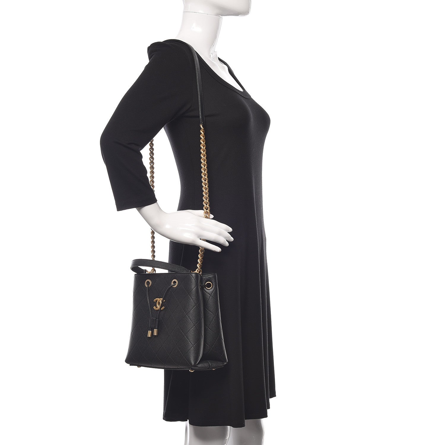 Chanel Grained Calfskin Stitched Small Drawstring Bag Black 2 of 10