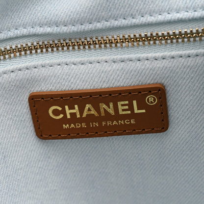 Chanel Denim Calfskin Quilted Coco Beach Small Shopping Tote Light Blue Brown 7 of 12