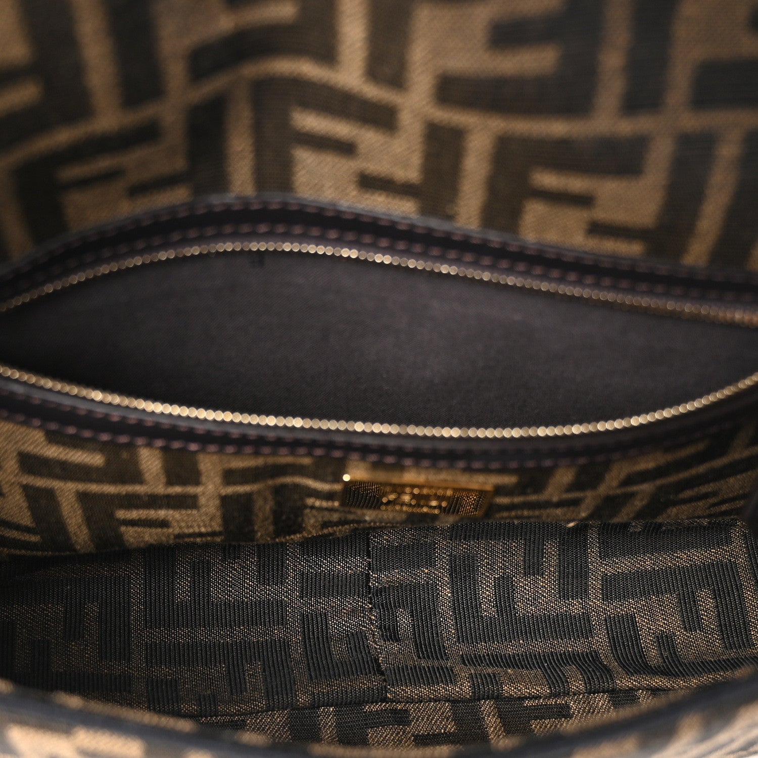 Fendi Fabric Jacquard FF 1974 Medium Baguette Tobacco Moro Black 5 of 9