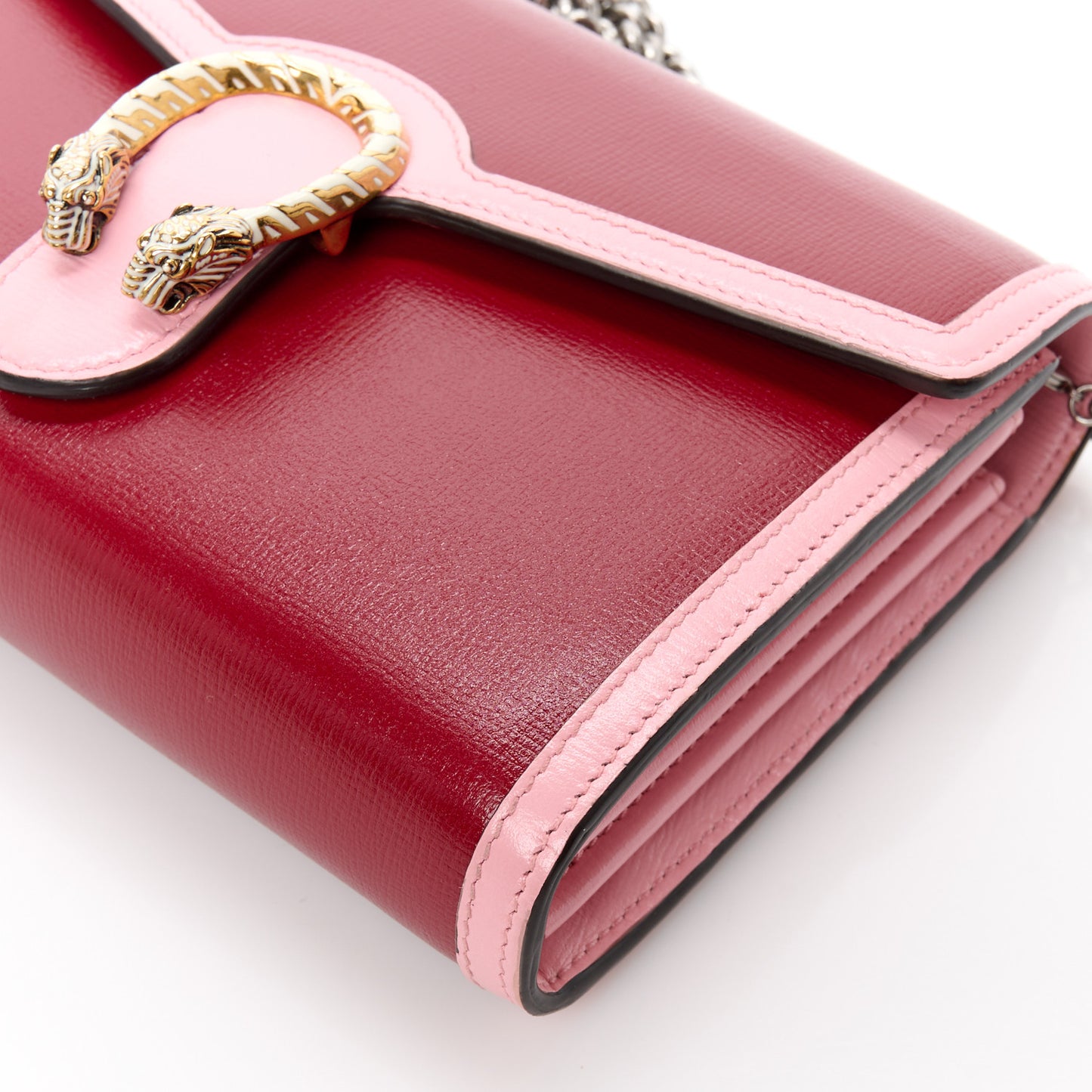 Azalea Calfskin Enamel Mini Dionysus Chain Wallet New Cherry Red Wild Rose Off White