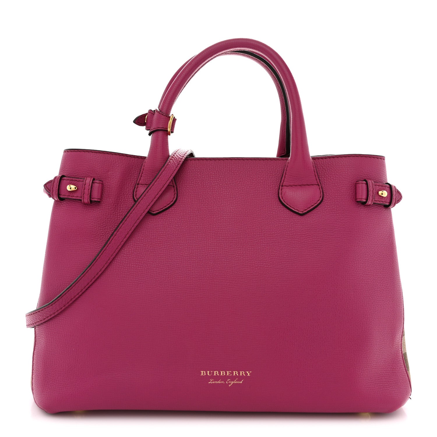 Burberry Grainy Calfskin House Check Medium Banner Tote Brilliant Fuchsia 1 of 12