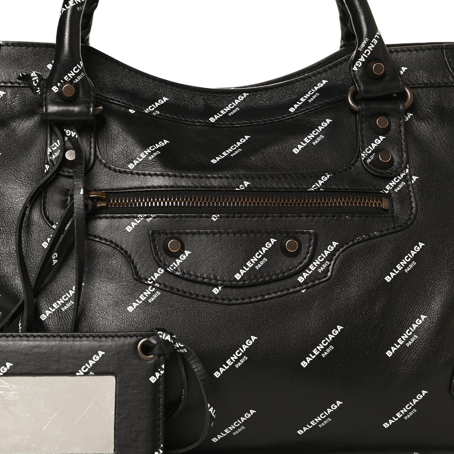 Balenciaga Veau Allover Logo Classic Hardware City Black White 8 of 12