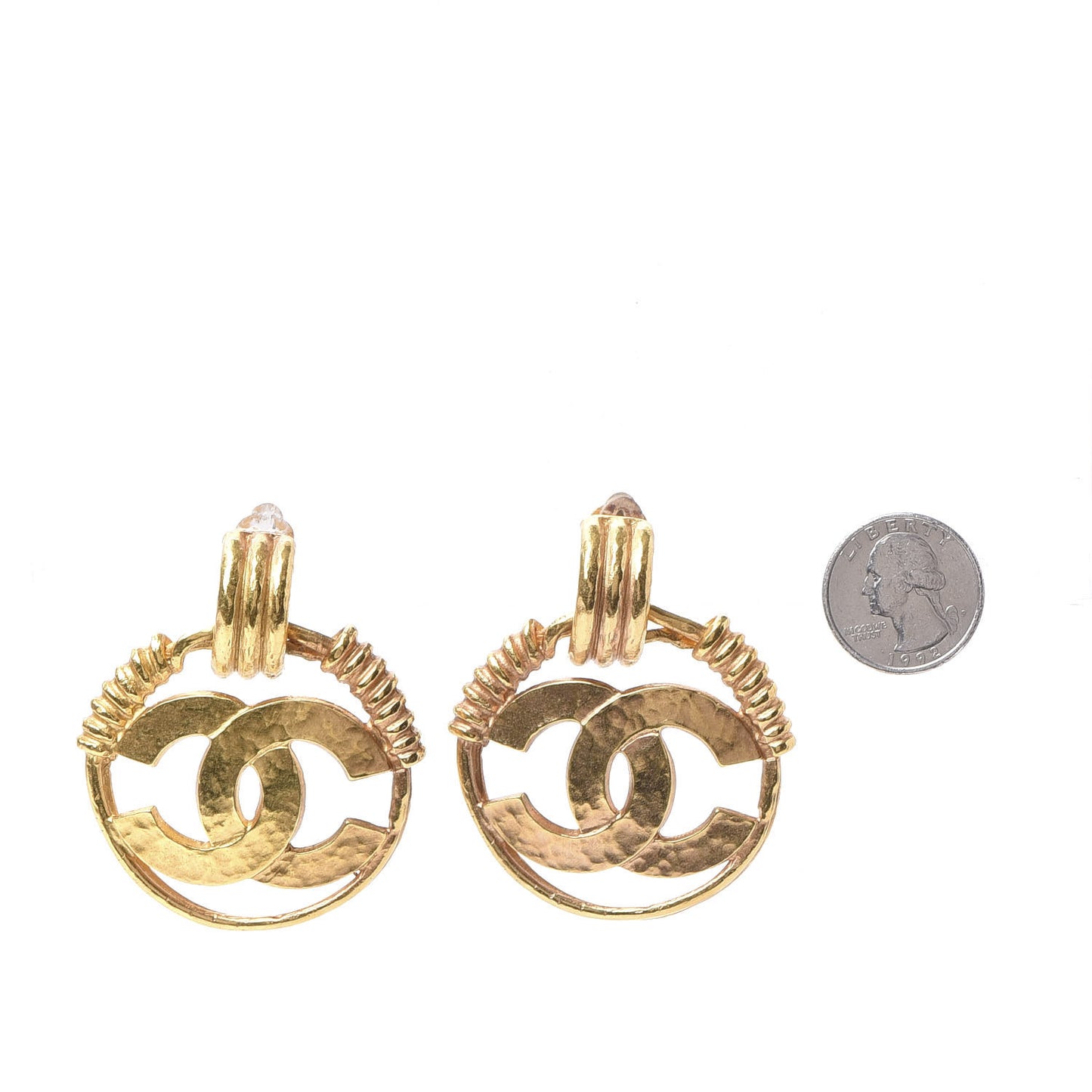 Round CC Clip On Earrings Gold