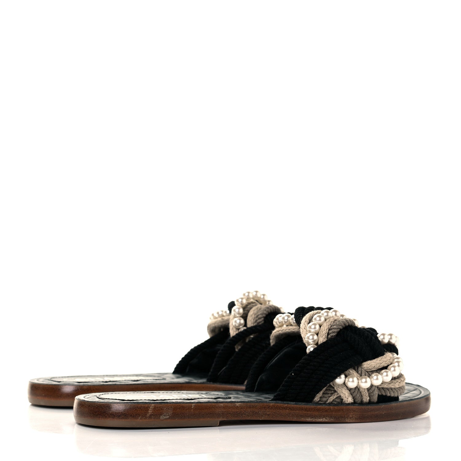Chanel Calfskin Pearl Cord CC Mules 37 Black Ivory 4 of 7
