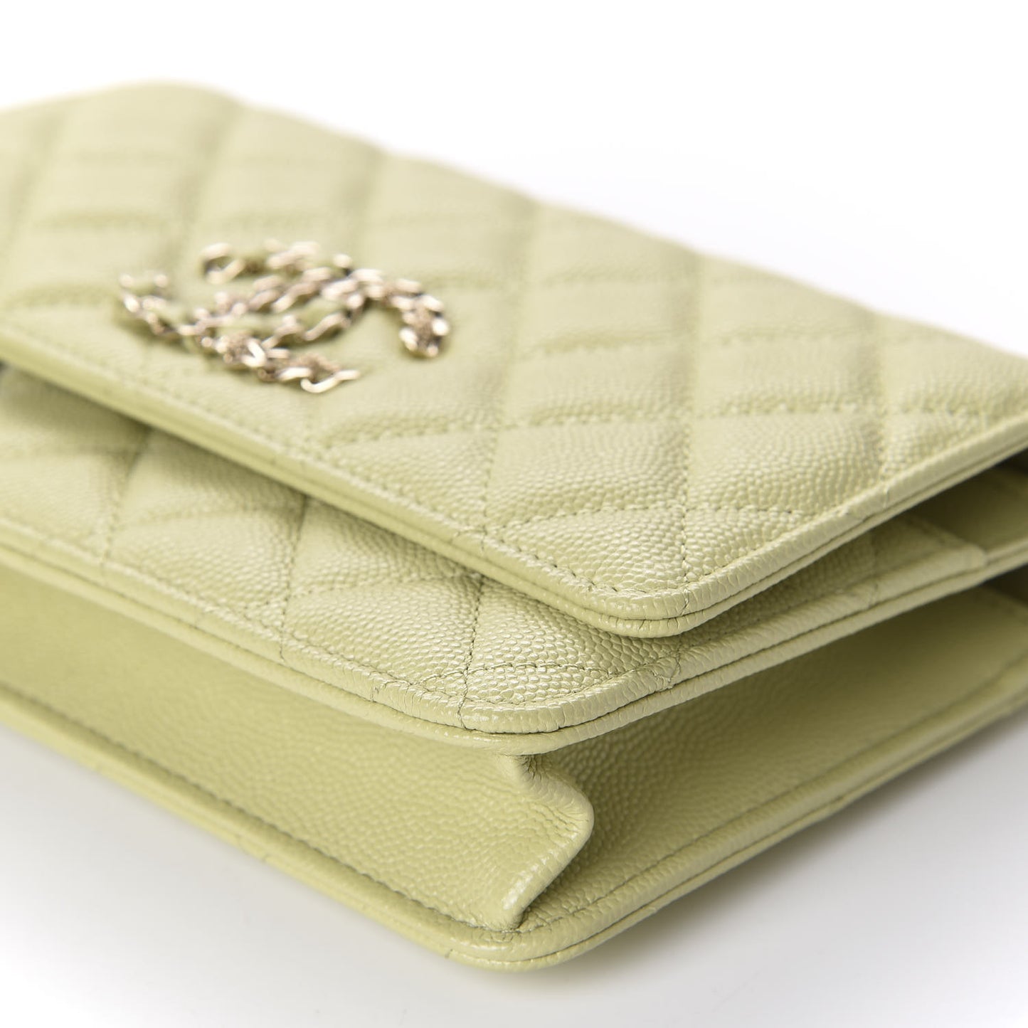 Caviar Quilted French New Wave Chain CC Wallet On Chain WOC Light Green