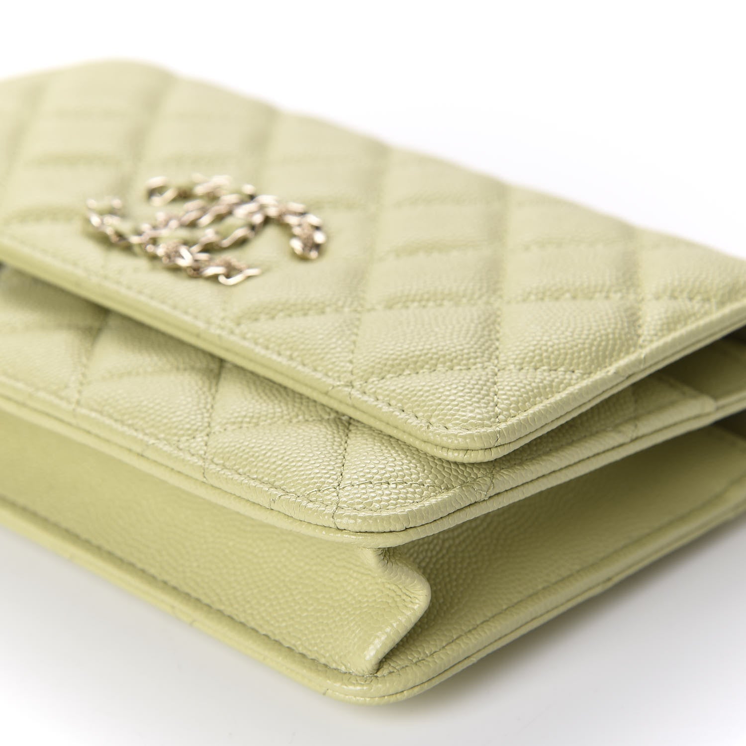 Chanel Caviar Quilted French New Wave Chain CC Wallet On Chain WOC Light Green 7 of 12