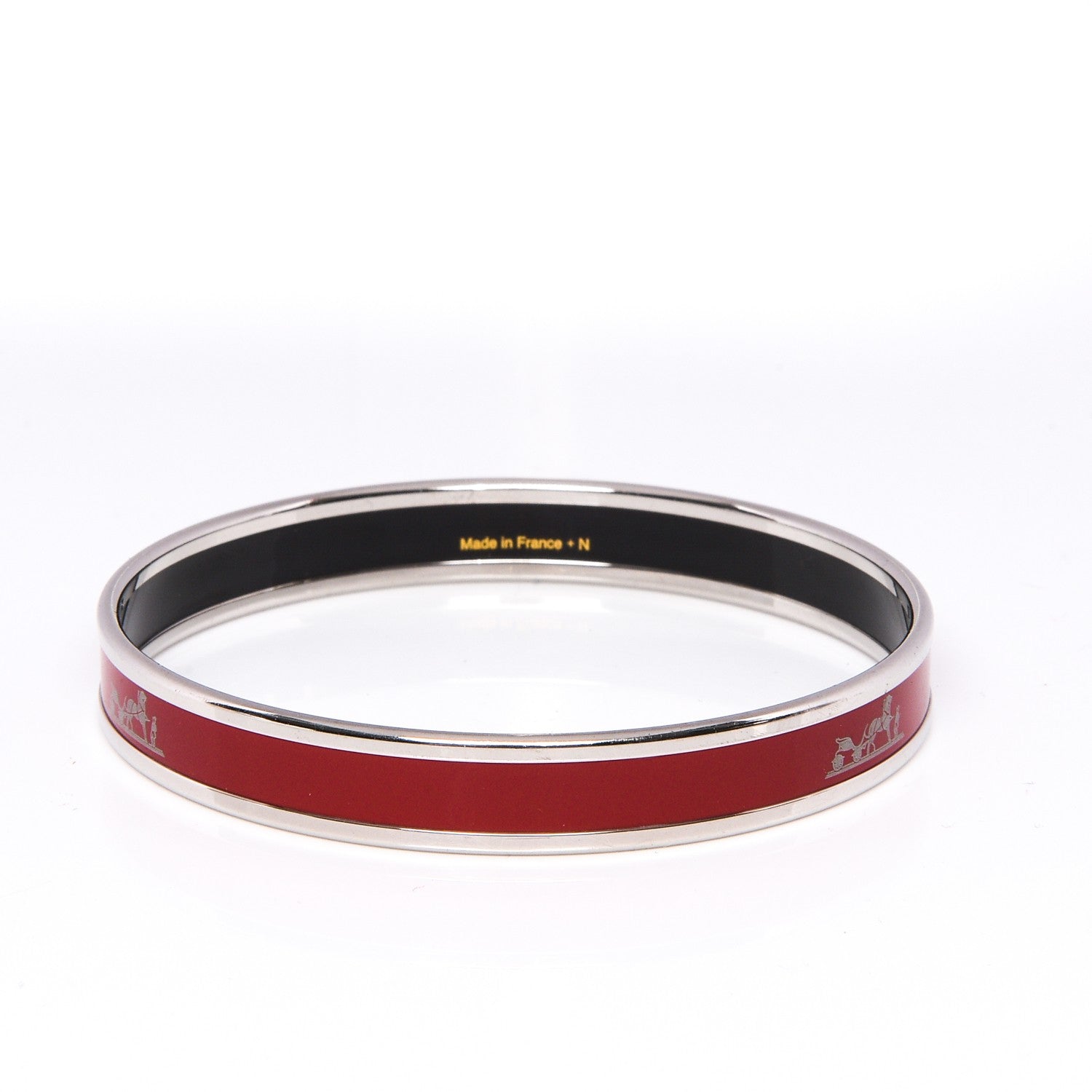 Hermes Enamel Printed Narrow Caleche Bracelet 62 Rouge H 3 of 6