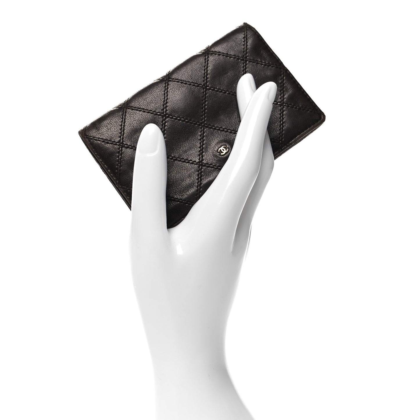 Lambskin Double Stitch Flap Card Holder Brown