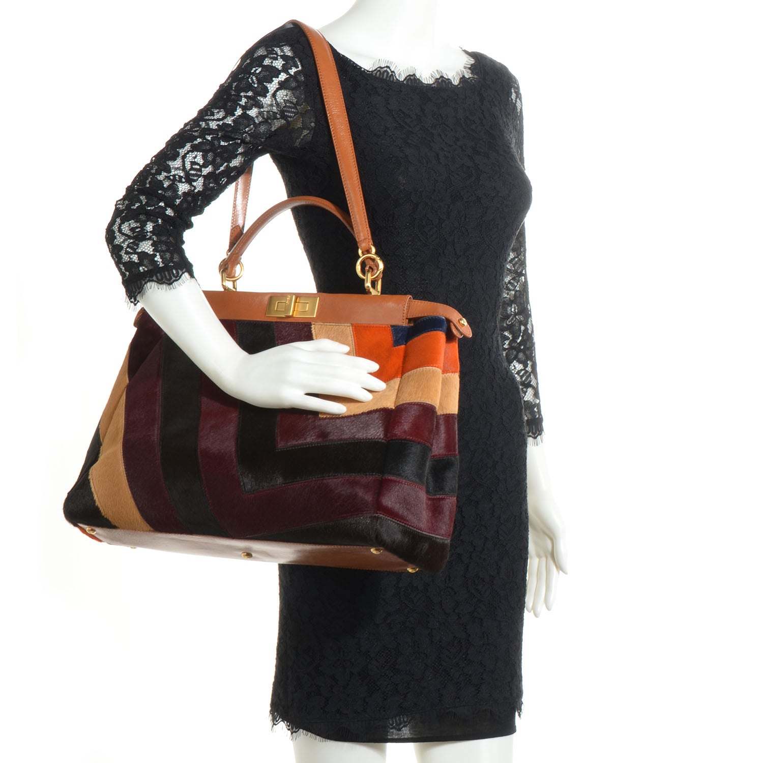 Fendi Calf Hair Patchwork Large Peekaboo Iconic Satchel Multicolor 2 of 10