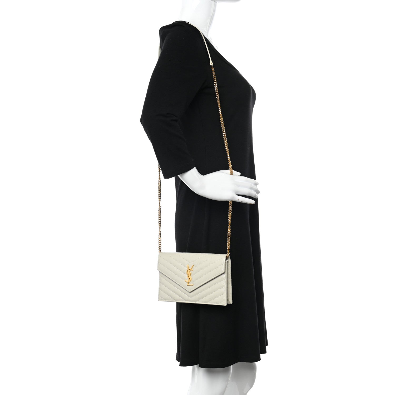 Saint Laurent Grain De Poudre Matelasse Chevron Monogram Envelope Chain Wallet Blanc Vintage 2 of 15