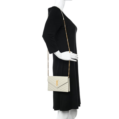 Saint Laurent Grain De Poudre Matelasse Chevron Monogram Envelope Chain Wallet Blanc Vintage 2 of 15