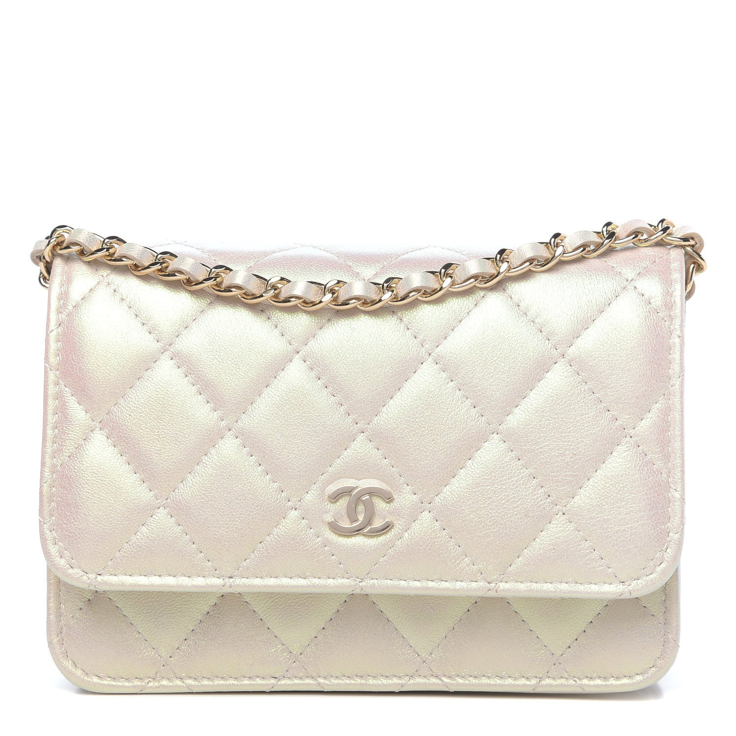 Chanel Iridescent Lambskin Quilted Mini Wallet On Chain WOC Ivory 1 of 11