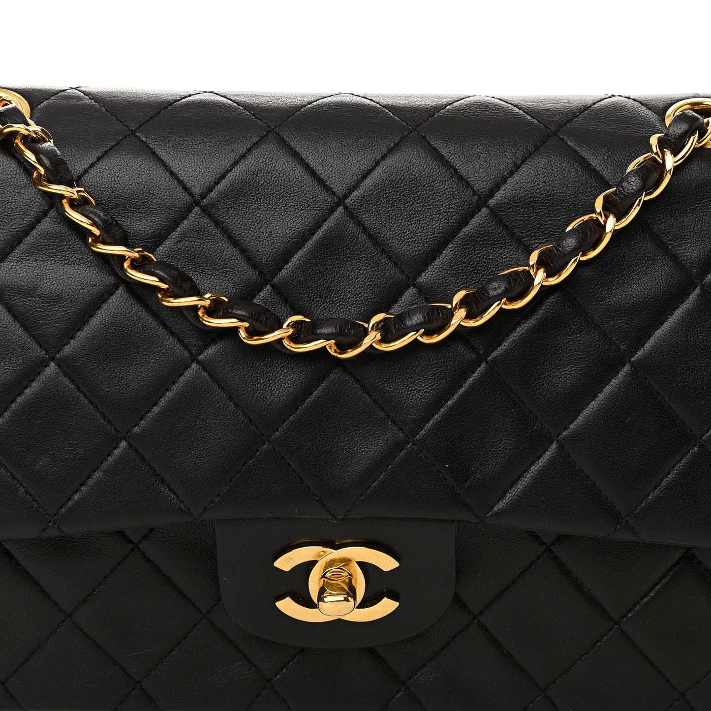 Lambskin Quilted Medium Double Flap Black