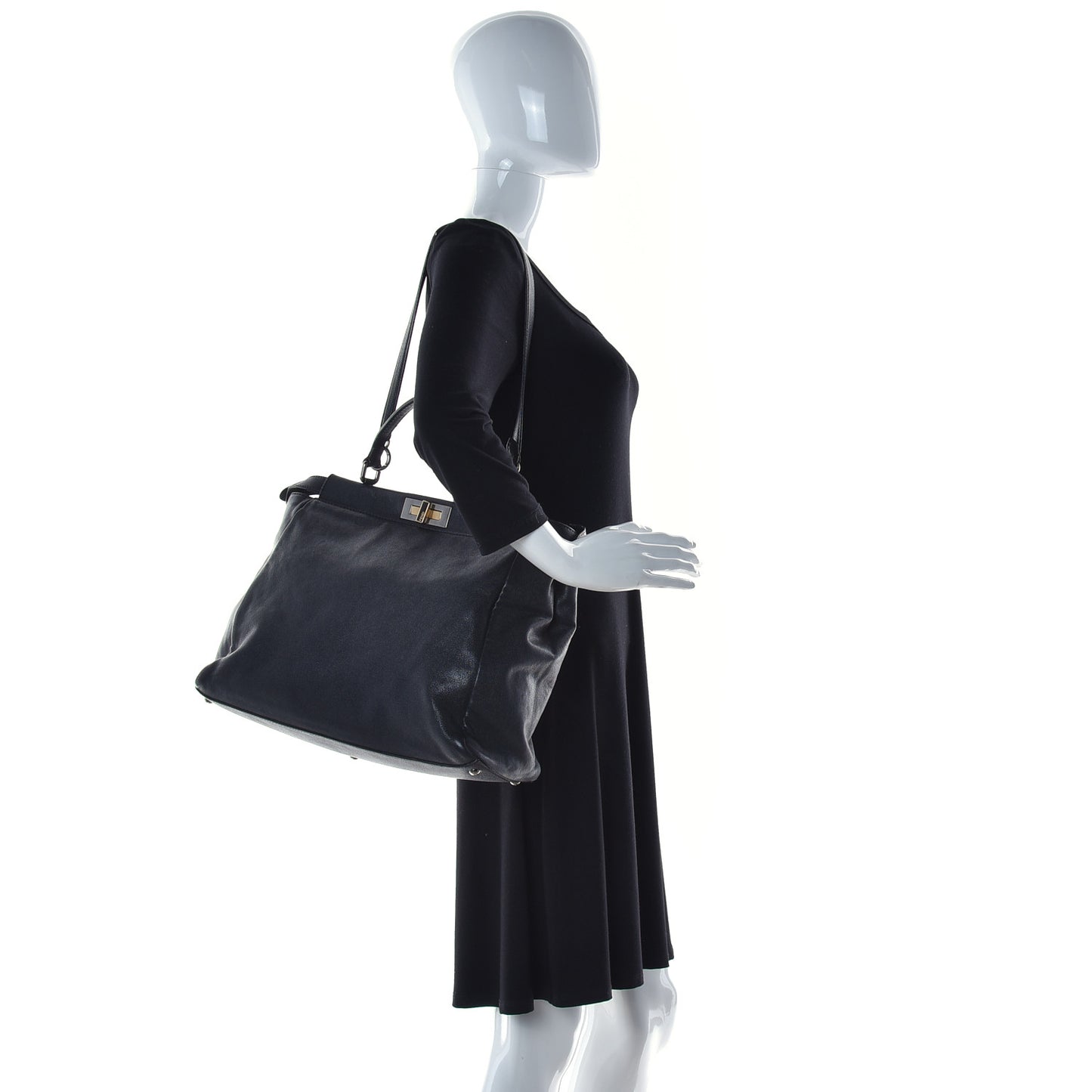 Goatskin Large Peekaboo Iconic Satchel Black Lampone
