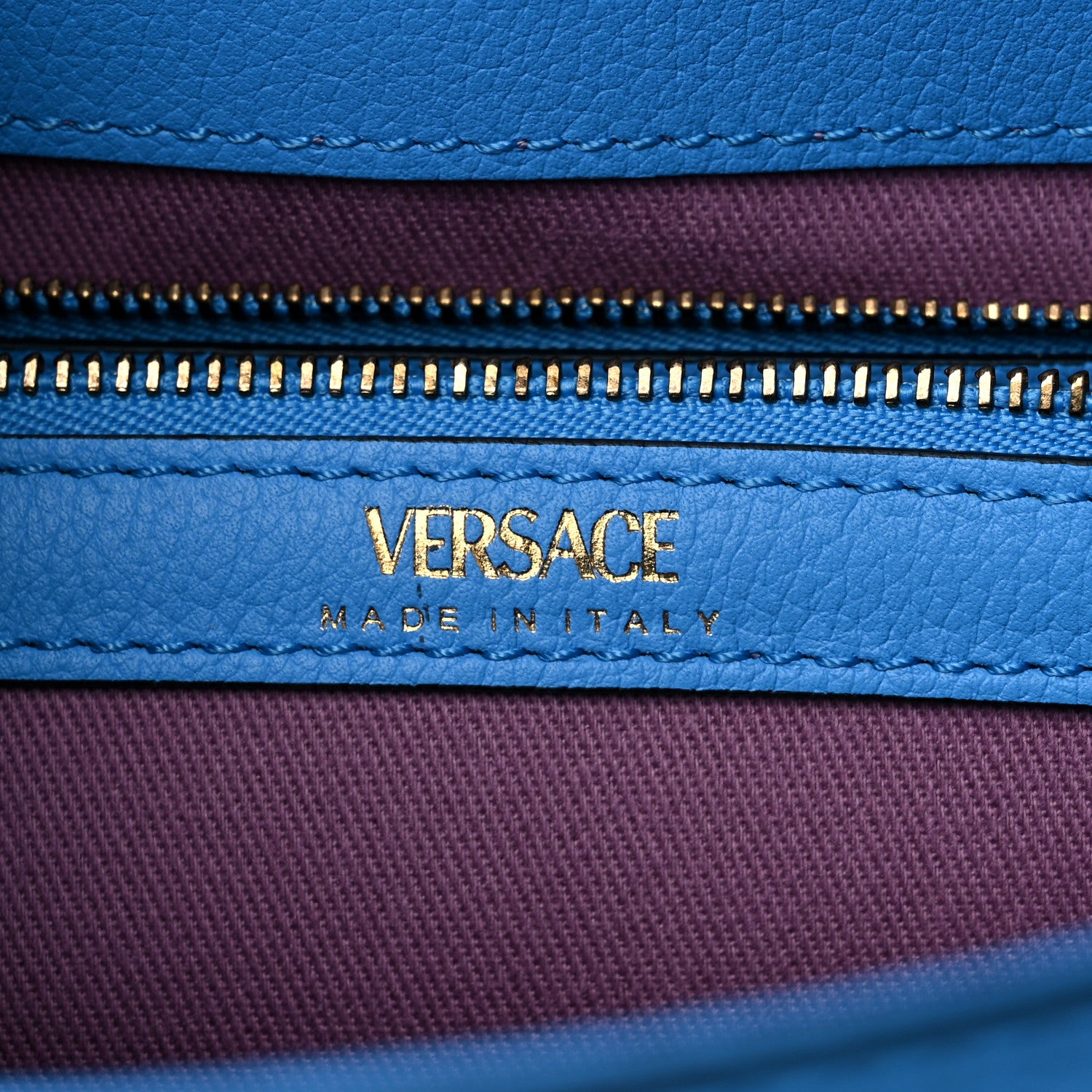 Versace Grained Calfskin Canvas Medium La Medusa Chain Top Handle Handbag Rope Blue 6 of 14
