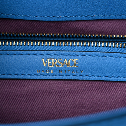 Versace Grained Calfskin Canvas Medium La Medusa Chain Top Handle Handbag Rope Blue 6 of 14