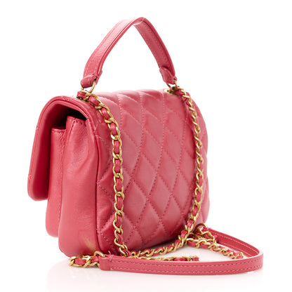 Chanel Metallic Calfskin Quilted Top Handle Flap Dark Pink 3 of 12