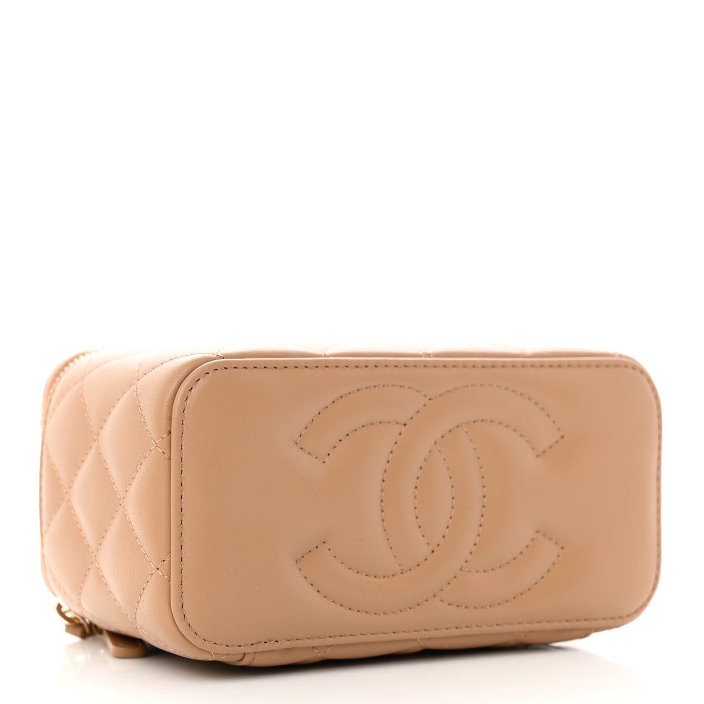 Lambskin Quilted Pearl Crush Small Vanity Case With Chain Beige