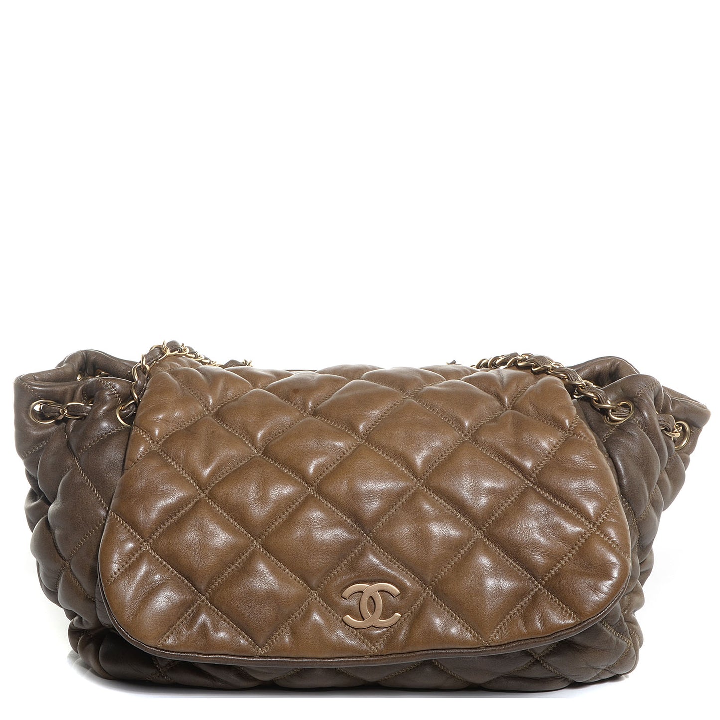 Lambskin Bubble Quilt Flap Bag Dark Beige