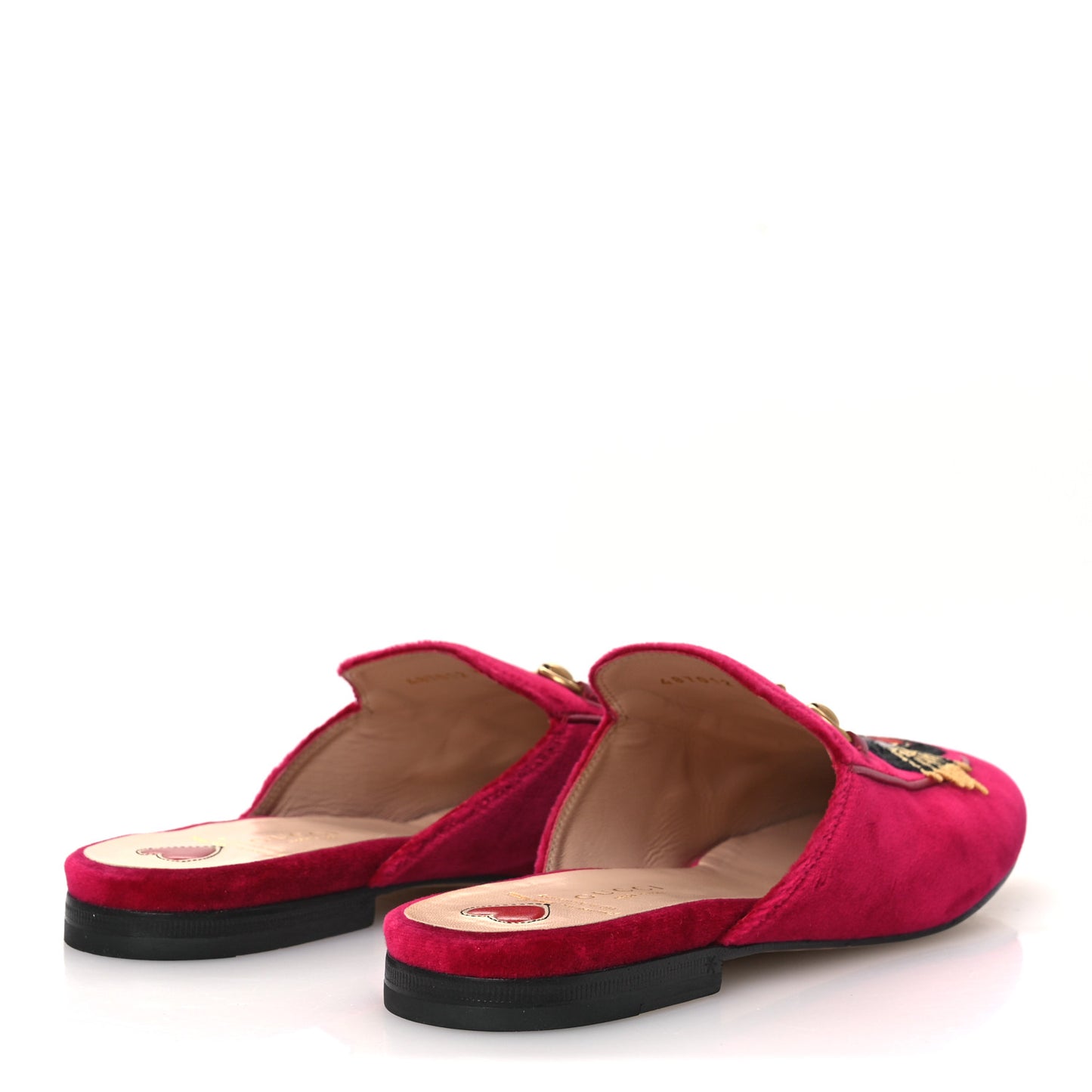 Velvet Panther Embroidered Womens Princetown Slippers 38 Raspberry Sherbet