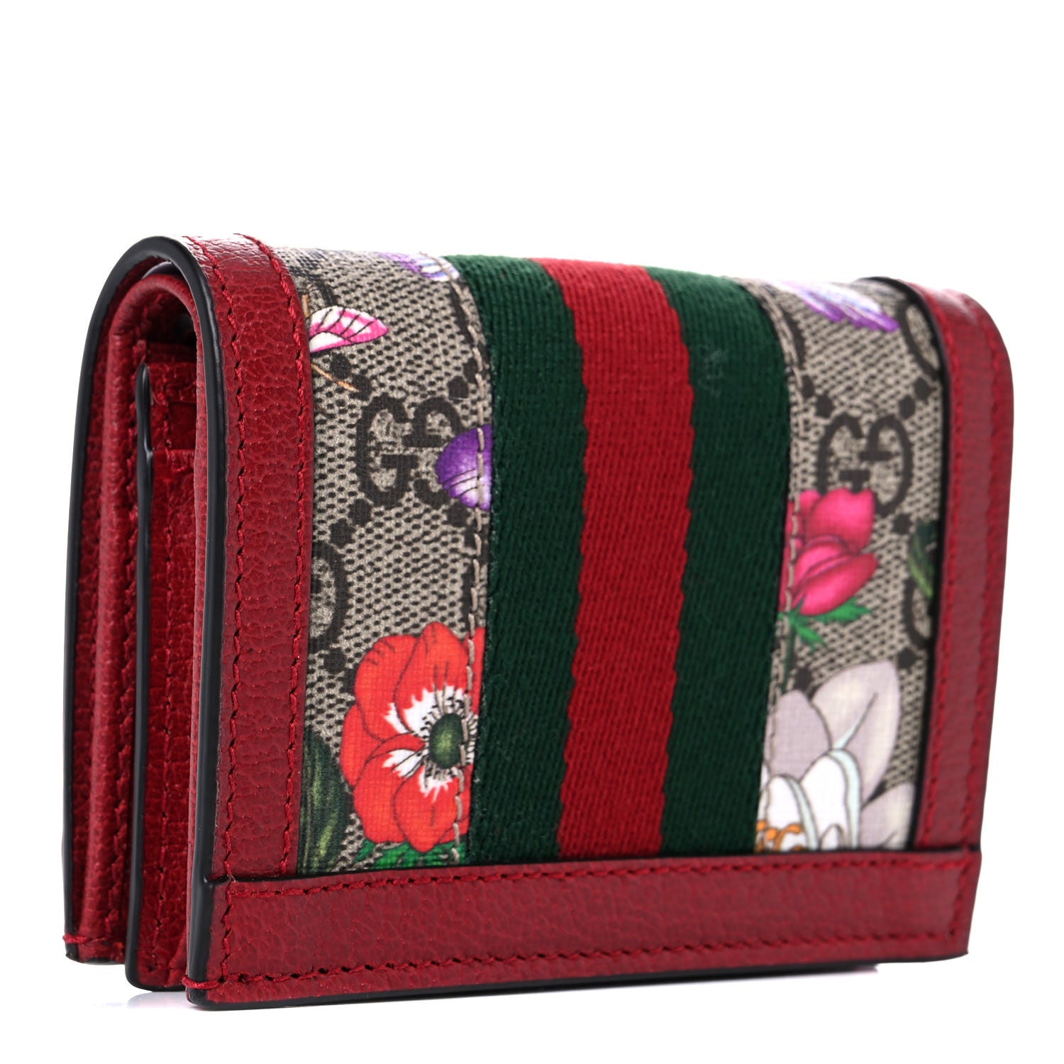 Gucci GG Supreme Monogram Flora Web Ophidia Card Case Red 3 of 8