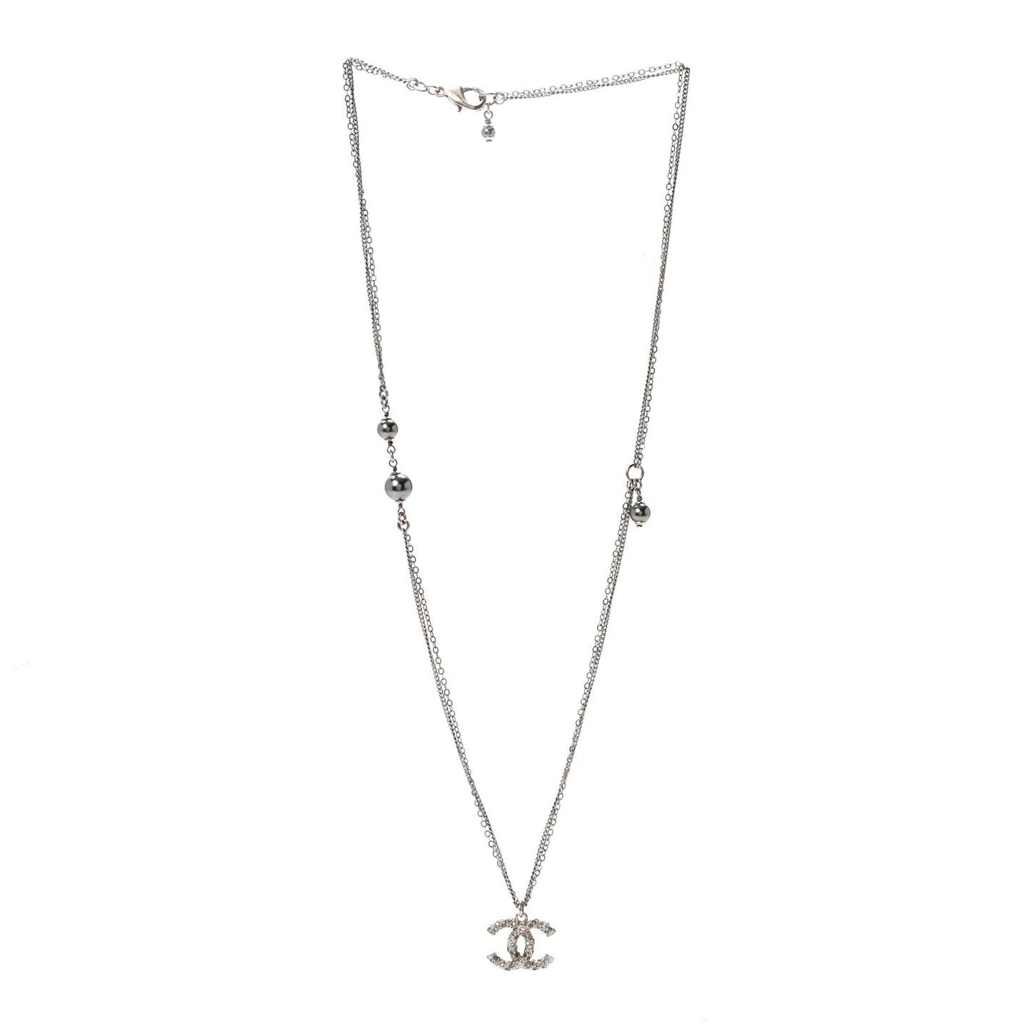 Crystal Pearl CC Multi Strand Pendant Necklace Silver