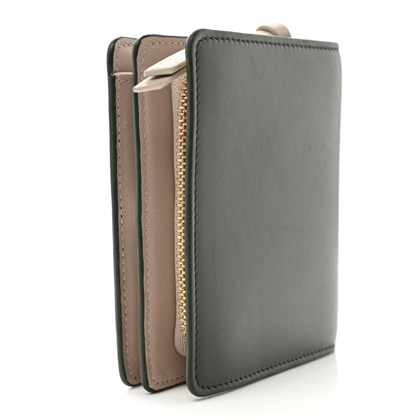 X SUNA FUJITA Satin Calfskin Panda Compact Zip Wallet Bottle Green