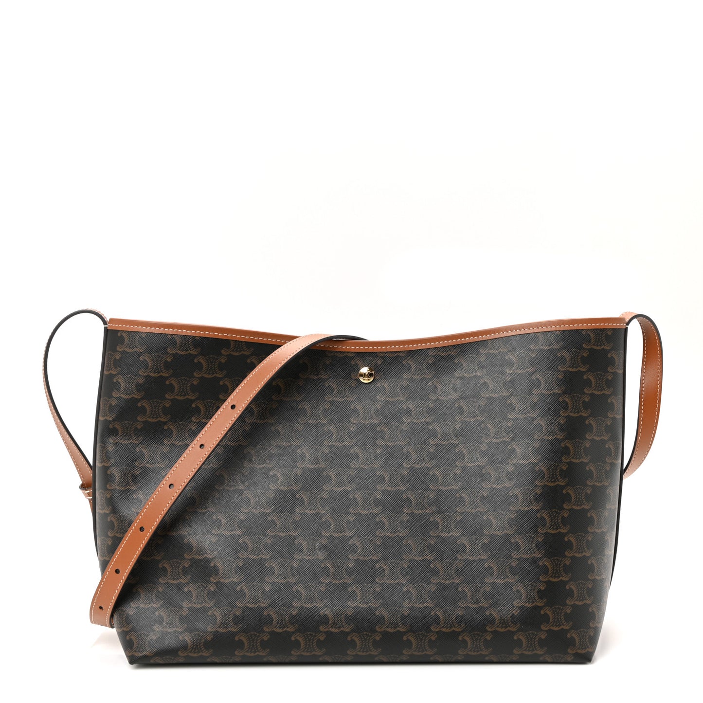 Triomphe Canvas Calfskin Shopper Tote Tan