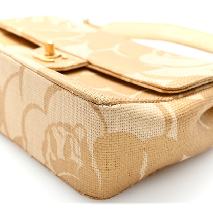 Chanel Woven Straw Camellia Print Medium Single Flap Gold 10 of 10
