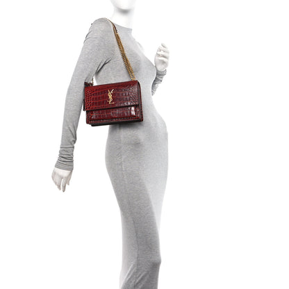 Saint Laurent Calfskin Crocodile Embossed Medium Monogram Sunset Amber 2 of 12