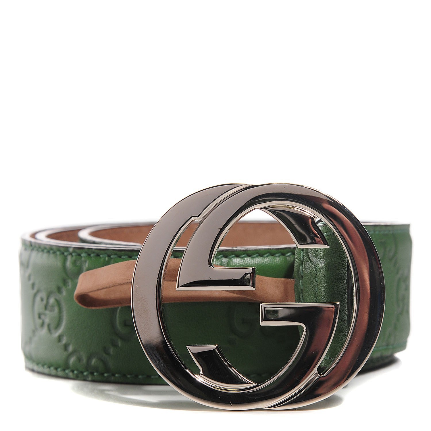 Gucci Guccissima Interlocking G Belt 85 34 Green Silver 1 of 6
