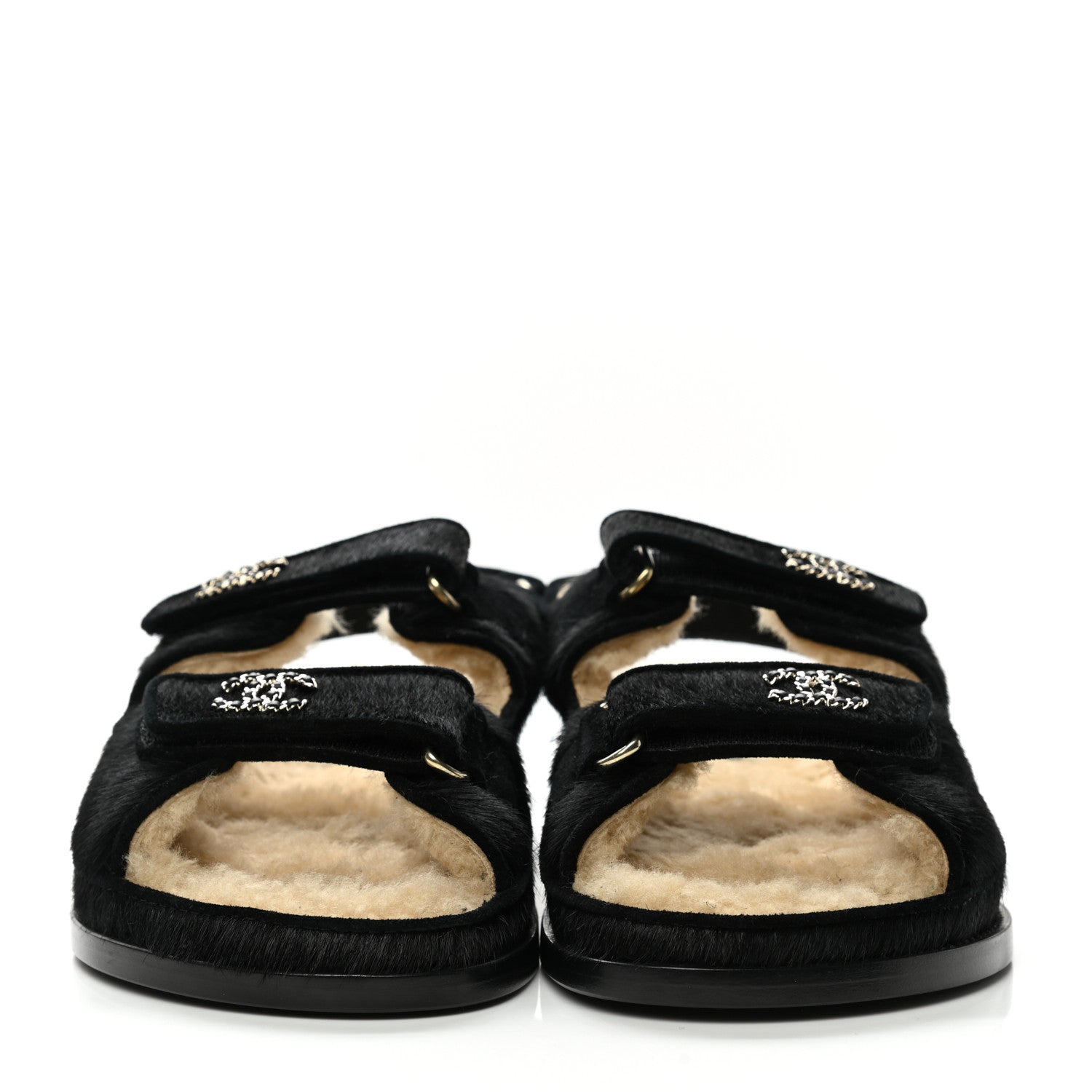 Chanel Calfskin Hair Suede Shearling Dad Sandals 39 Black 2 of 9