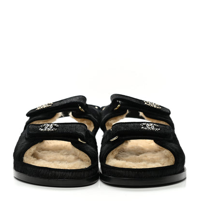 Chanel Calfskin Hair Suede Shearling Dad Sandals 39 Black 2 of 9