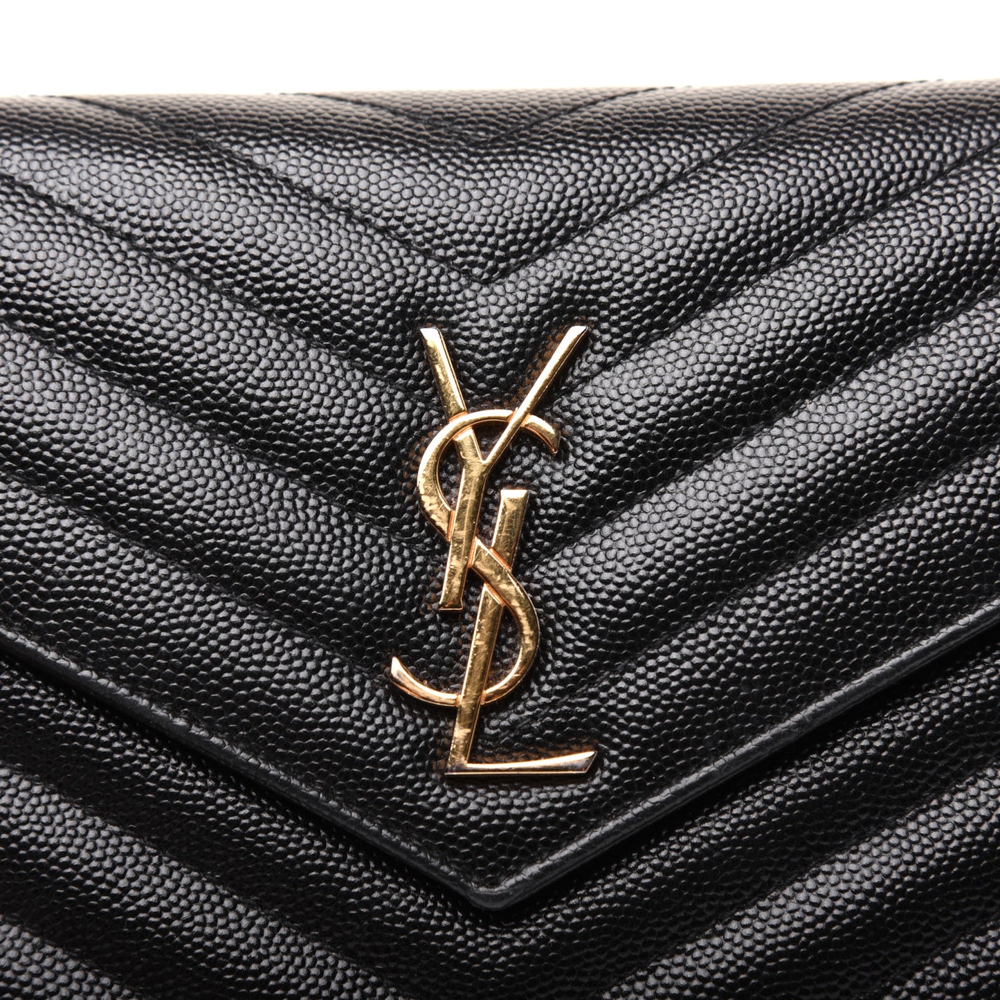 Grain De Poudre Matelasse Chevron Monogram Envelope Chain Wallet Black