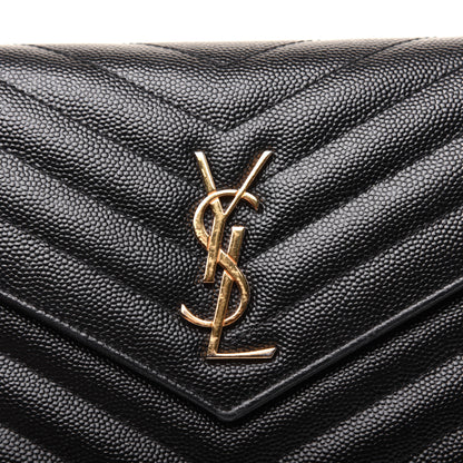 Saint Laurent Grain De Poudre Matelasse Chevron Monogram Envelope Chain Wallet Black 14 of 17