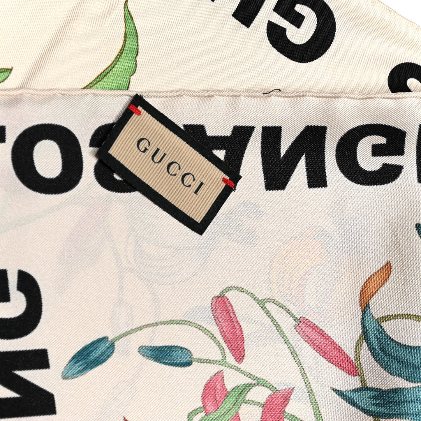 Silk Palm Spring Flower Print Scarf Off White