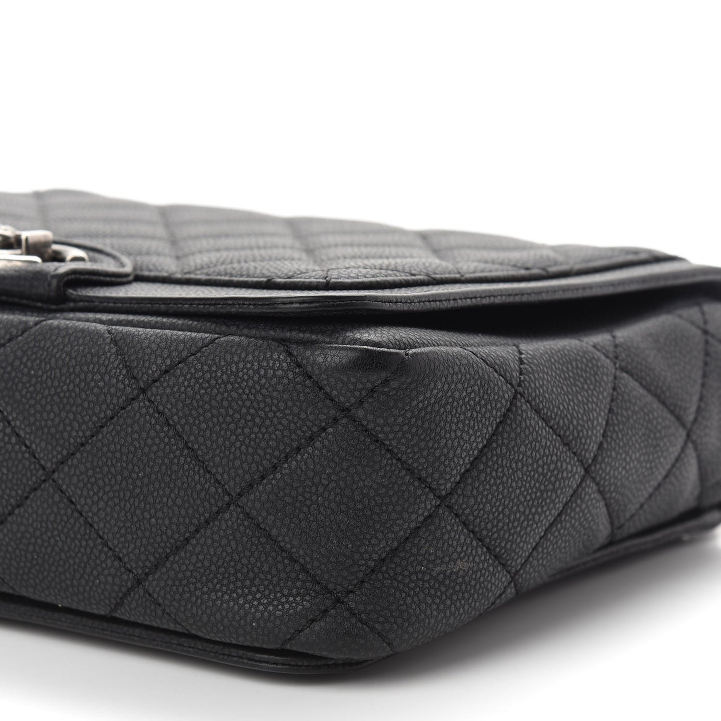 Washed Caviar Quilted Small Square Turn Around Ligne Flap Dark Grey