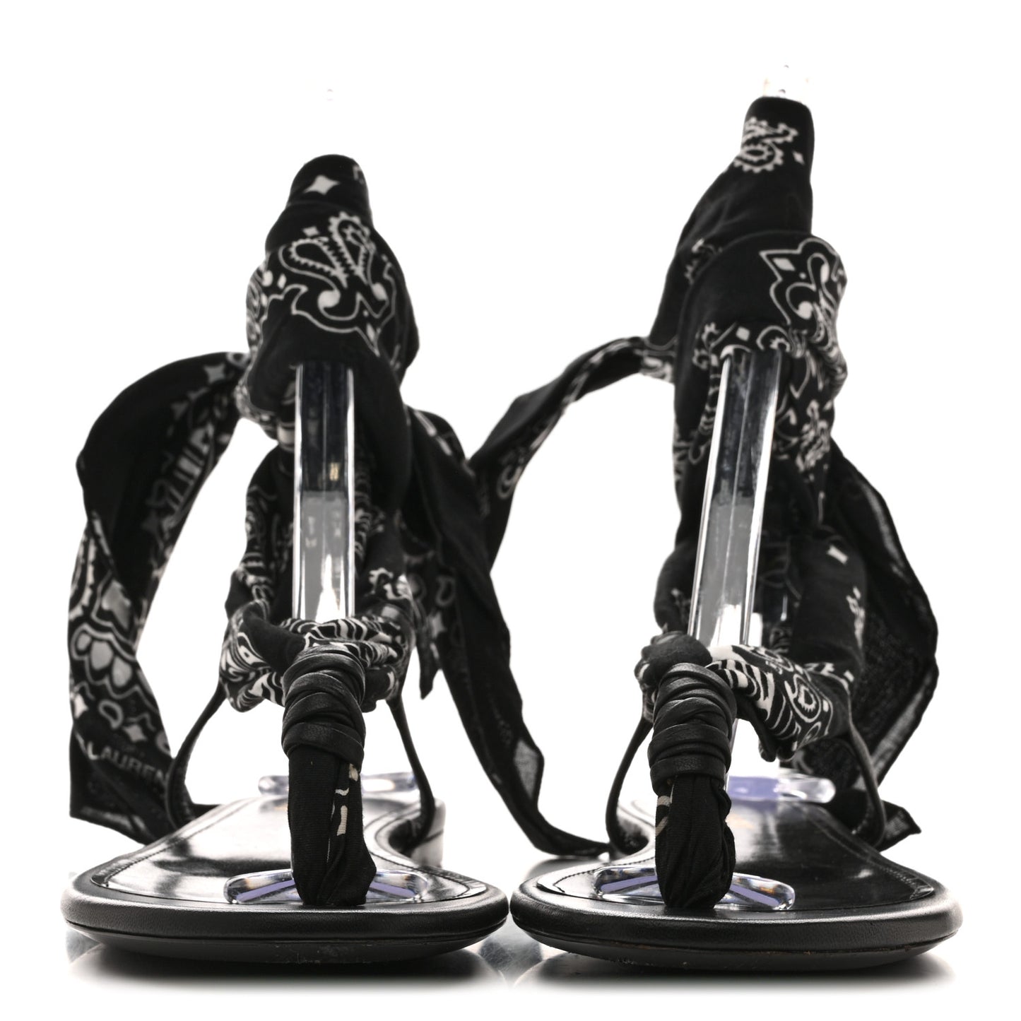 Calfskin Cotton Paisley Print Flat Sandals 37.5 Black