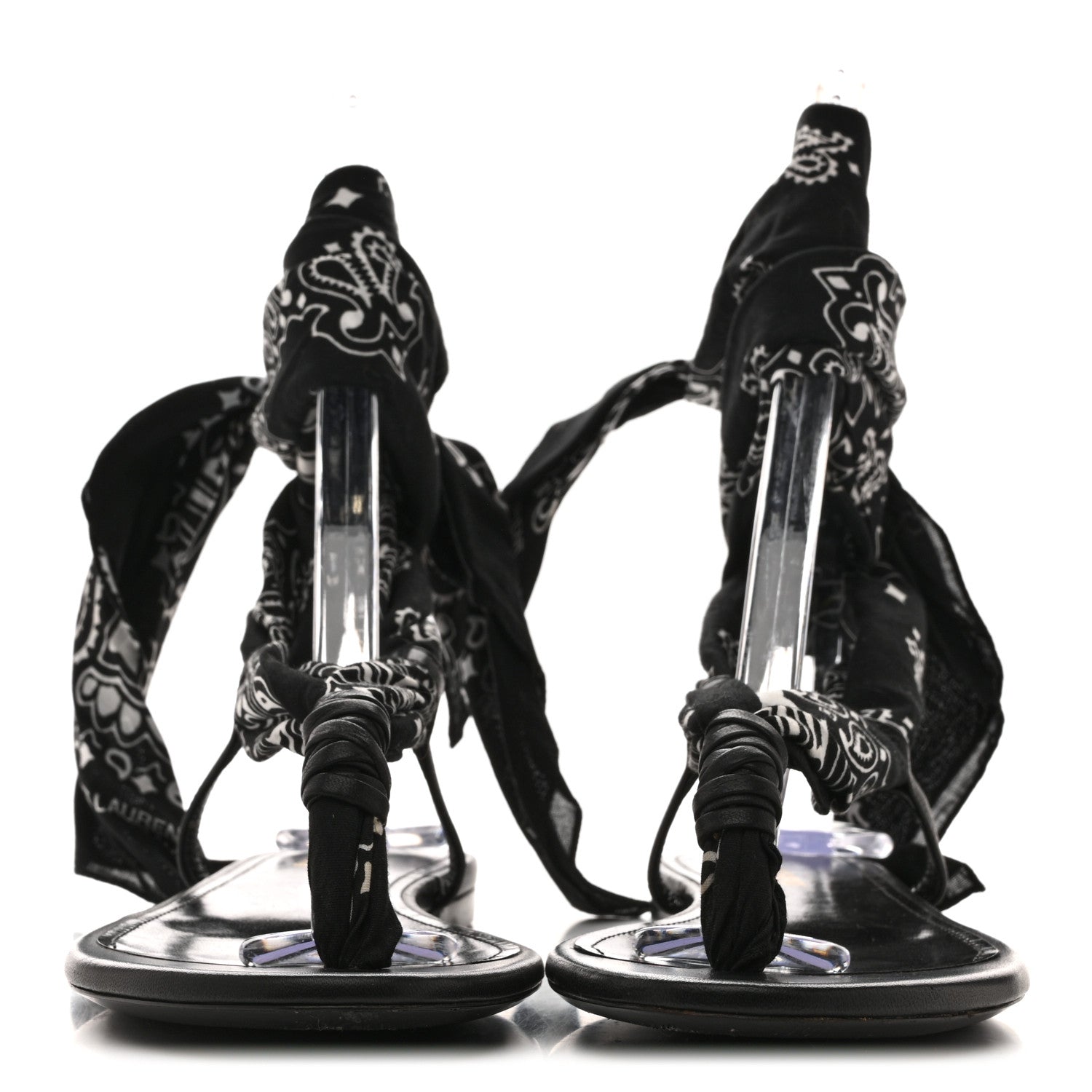 Saint Laurent Calfskin Cotton Paisley Print Flat Sandals 37.5 Black 3 of 9