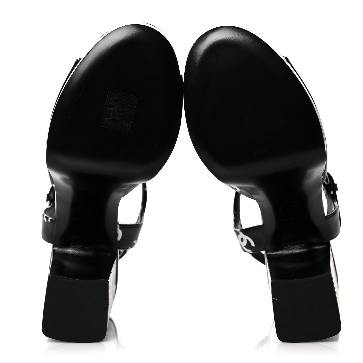 Printed Lambskin CC Platform Sandals 39 Black White