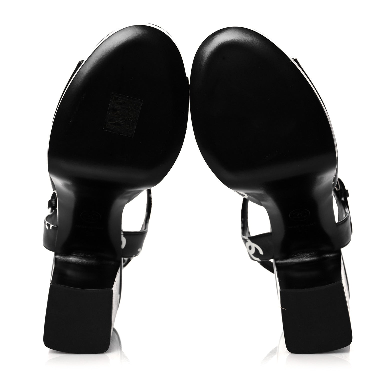Chanel Printed Lambskin CC Platform Sandals 39 Black White 5 of 9