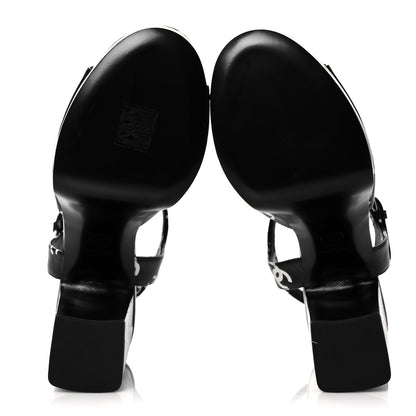 Chanel Printed Lambskin CC Platform Sandals 39 Black White 5 of 9