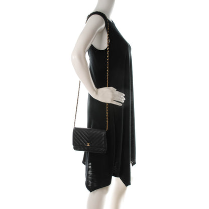 Chanel Calfskin Chevron Wallet On Chain WOC Black 2 of 8