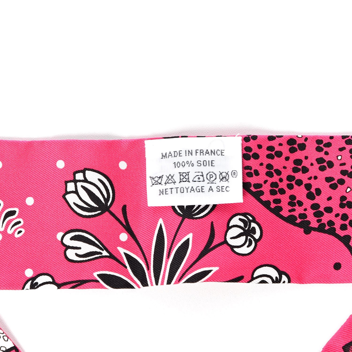 Hermes Silk Les Leopards Twilly Rose Vif Black White 3 of 4